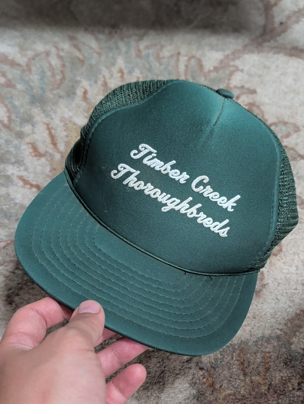 Timber Creek Thoroughbreds Vintage Speedway Dark Green Trucker Hat